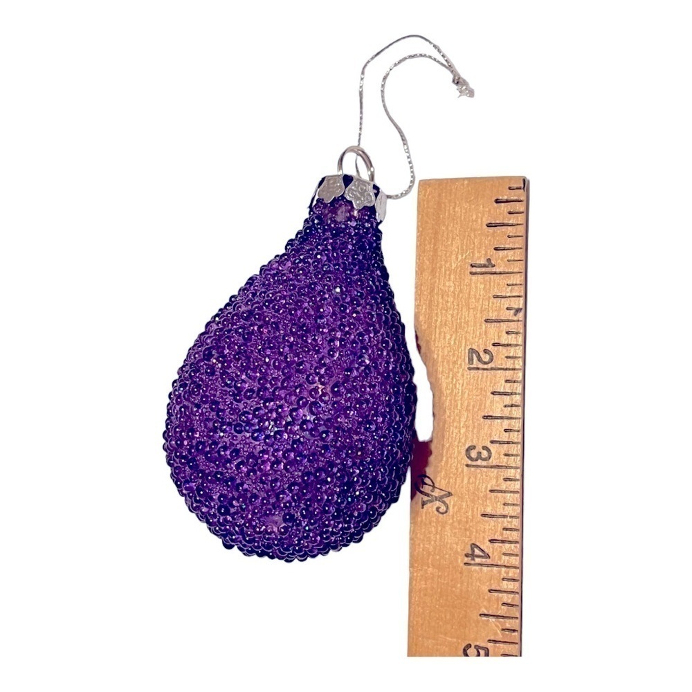 Christmas Vtg glass ornaments applied glass irridescent beads purple 3 shapes. - Picture 6 of 10